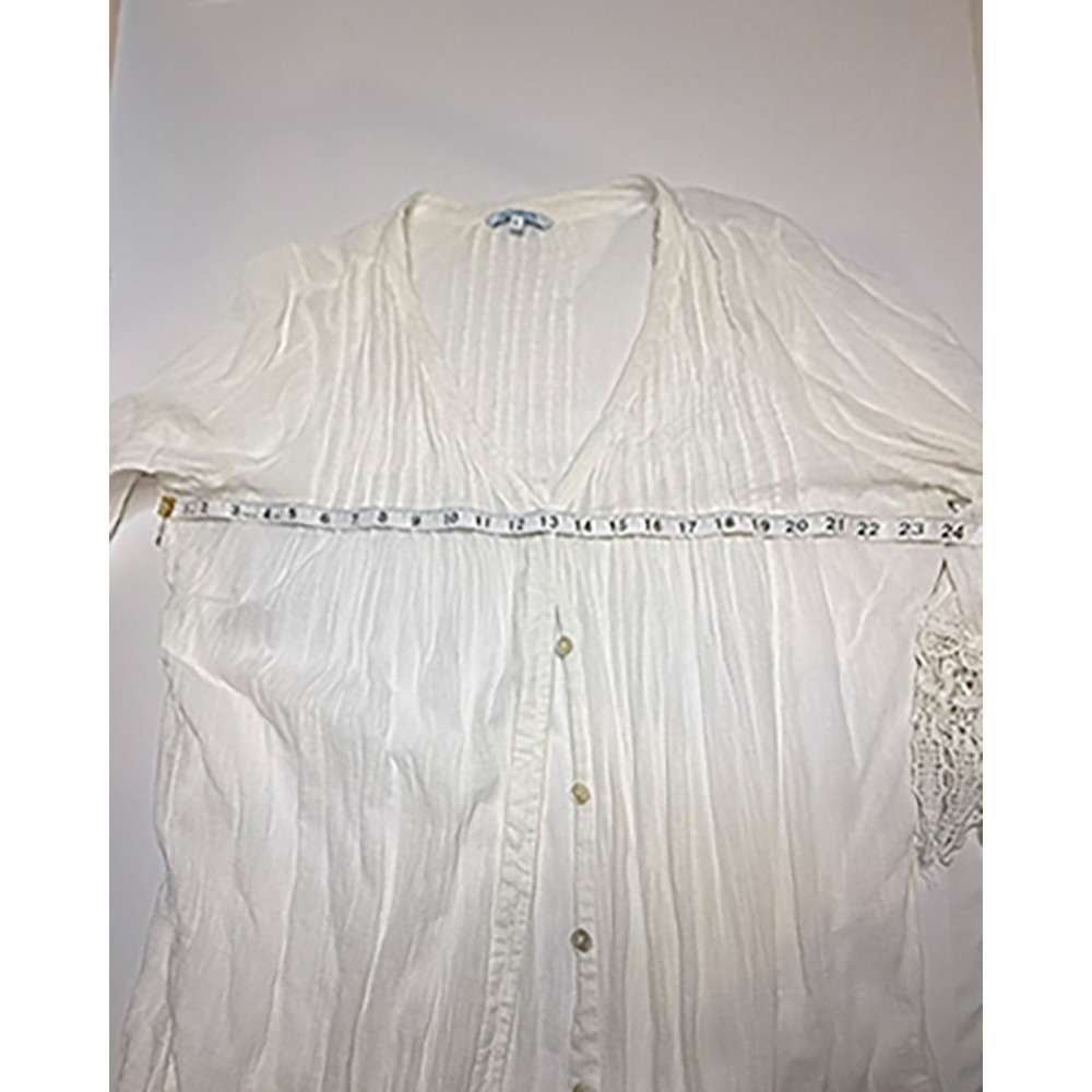 Blue Island White Cotton Lace Blouse Large Boho Button Front Crochet Trim - Picture 11 of 12